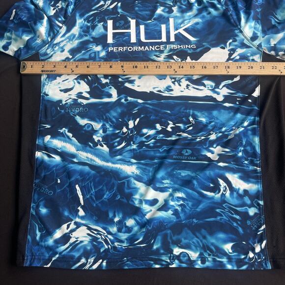 Huk Performance Fishing Shirt Mens Medium Blue Mossy Oak Hydro Long Sleeve UPF - Picture 7 of 10